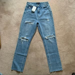 missguided x stassie Light Blue Wrath Highwaisted Slash Straight Leg Jeans us 4